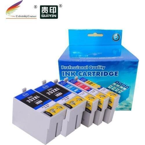 CPE252XL-5) T252XL 252XL 252 XL compatible new Inkjet Ink Cartridge for Epson WorkForce WF-3620 WF-3640 WF-7610 BKCMY (5 Pack)