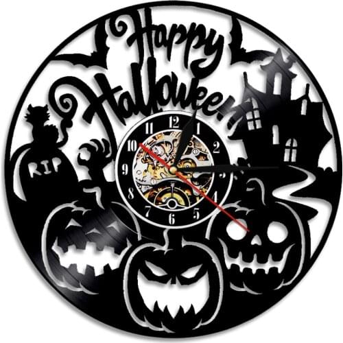 Halloween Day Decorative Wall Clock Modern Design With Color Changing LED Light Handmade Vinyl Record 3D Time Clock