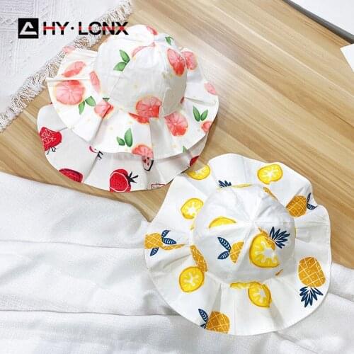 New child cartoon fruit print hat new spring autumn baby fisherman hat boy bucket hat girl sun hat child big brim outdoor hat