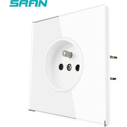 French Power Socket,16A EU Standard Electrical Outlet White Full mirror Crystal Glass Panel Wall Socket France SRAN