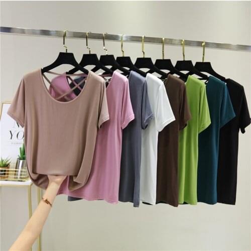 Backless T shirt Womens Summer Thin Modal Bottom Shirt Back Hollow Slimming Short Sleeve Top Solid Color T-shirt