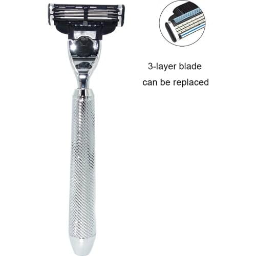 WLONG New Design Safety Razors for Shaving Man with Classic Chrome Silver Aluminium Handle Holder and Mach Shaver Adapter