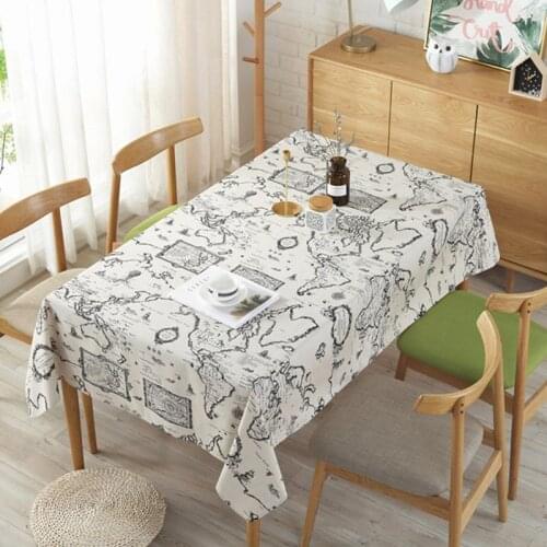 World Map Printed Tablecloth Multifunctional Cotton Linen Table Cloth Cover Home Kitchen Decor