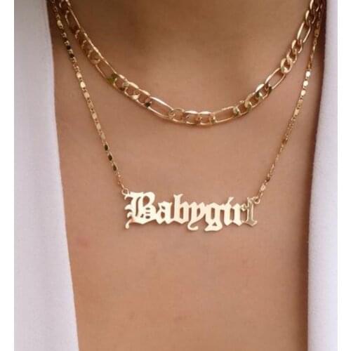 Angel Choker Babygirl Charm Necklace for Girl Princess Pendant Necklaces Stainless Steel Jewelry Gold Ketting Letter Collar Gift