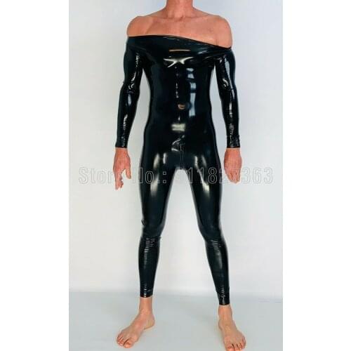 100% Natural Latex Catsuit Neck Entry Bodysuit With Crotch Zipper Party Wear Long Sleeves Jumpsuit Customized