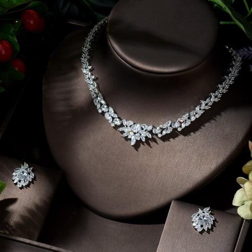 HIBRIDE Fashion Necklace and Earring 2pcs Set High Quality Zirconia Women Wedding Party Jewelry juego de joyas para mujer N-1382
