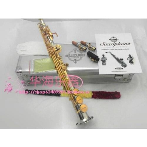 Hot SUZUKI New Arrival White copper body gold key straight tube split Soprano Saxophone b flat Saxofone Top Musical Instruments