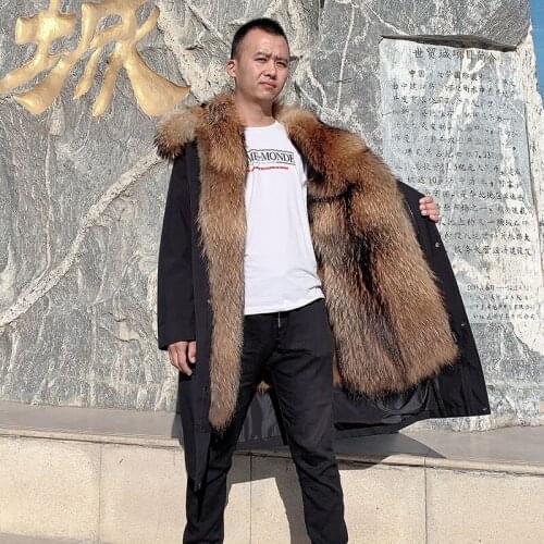 Men Parka 100% Natural Raccoon Fur Coat Winter Windproof Jacket Real Muskrat Fur Outwear High Quality 2020 New Arrival