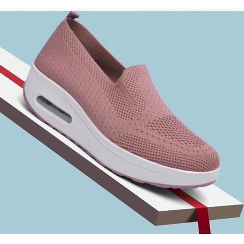 Spring and Autumn New Womens Thick-soled Increased Sports Casual Shoes Womens Flying Woven Mesh Air Cushion Walking Shoes