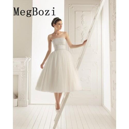 Simple Tea Length Wedding Dress Cheap White Ivory Short Vestido De Novia Custom Made Beach Bridal Dresses For Summer Wedding