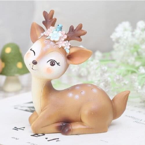 Deer Cartoon Fawn Figurines Miniatures Fairy Garden Gnome Moss Gift Resin Crafts Home Decoration Ornaments Gifts Hot Sale