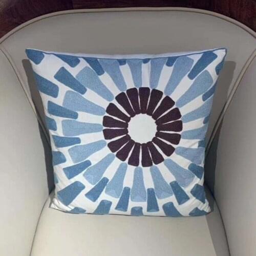 Modern Cord Embroidery Blue Sunshine Decorative Pillow Case Soild woven Canvas Sofa Chair Cushion Cover 45x45 cm 1pc/lot