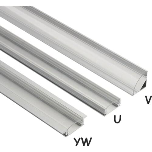 Led bar light housing LED aluminum profile rectangle V U YW shape for strip lights wide cutable with end cap fastening clip