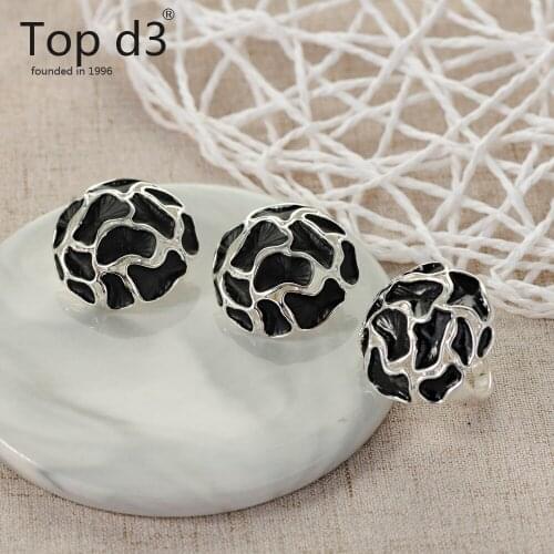 Top d3 Viennois Geometric Jewelry Set For Women Black Color and Zirconia Design Ring and Earrings Set Dubai Jewelry Sets