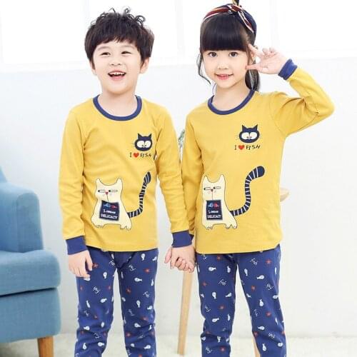 TUONXYE Boys Girls Pajamas Set Children Long Tail Cat Cotton Kids Long Sleeve Pijama Baby Sleepwear Clothing