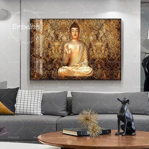 Embelish 1 Pieces Golden Buddha Statue Modern Home Decor Pictures For Living Room Wall Art Posters HD Print Canvas Paintings