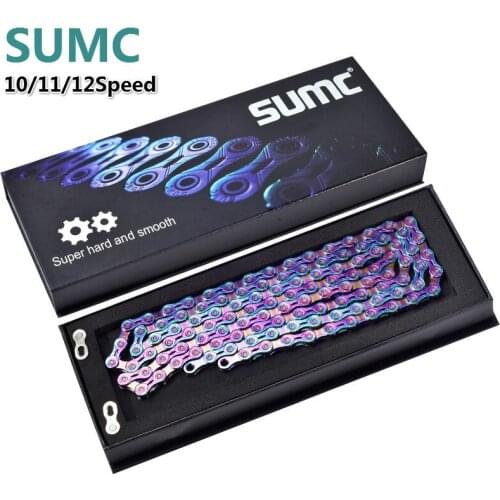 SUMC Bike Chain Colorful Bicycle Chains 10/11/12 Speed Ultralight Semi-hollow Chain Rainbow Chain w/ Magic Buckle