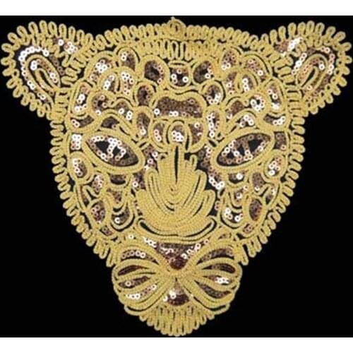 Embroidered iron on patches for clothes Golden leopard sequins deal with it clothing DIY Motif Applique Shirt accessories