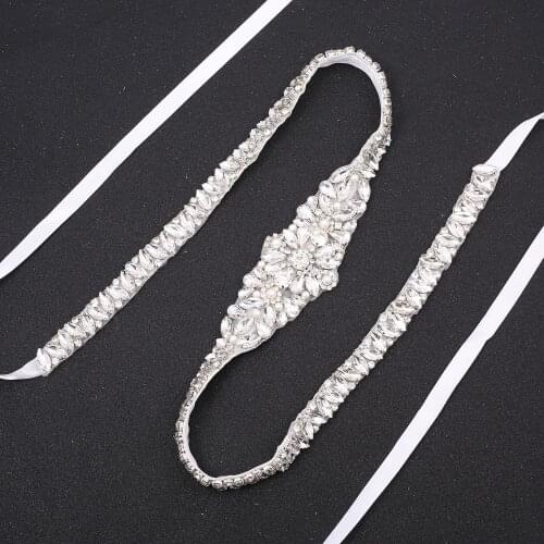 SESTHFAR 31Inch Pearl Bridal Belt Sliver Rhinestones Belt Handmade Crystal Bridesmaid Belt For Wedding Accessories J174S