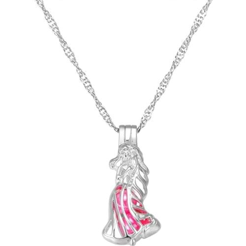 Harong Tangled Rapunzel Necklace Cute Pendant Fashion Jewelry Silver Color Link Chain Pearl Cage Comic Necklace Women DIY Gift