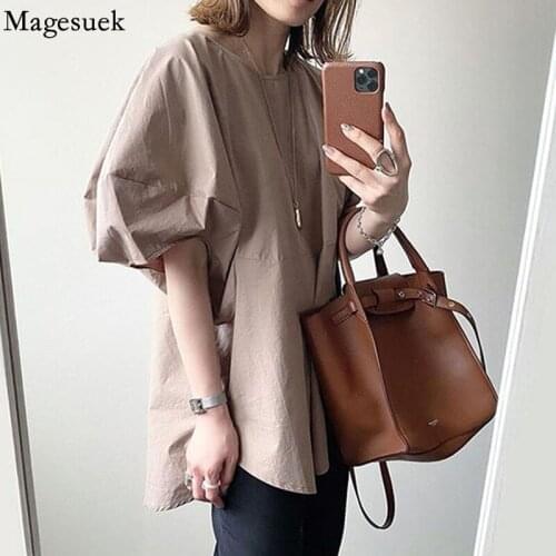 Korean Style Casual T-shirt Blouse Women 2021 Round Neck Loose Summer Blouse Lantern Short Sleeve Shirt Tee New Top Blusas 15767