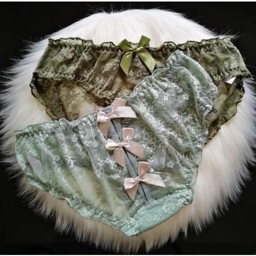 Big Bows Womens Underwear Sexy Panties Pleated Lace Seamless Underpants Hollow Out Transparent Thong Low-Rise Lingerie