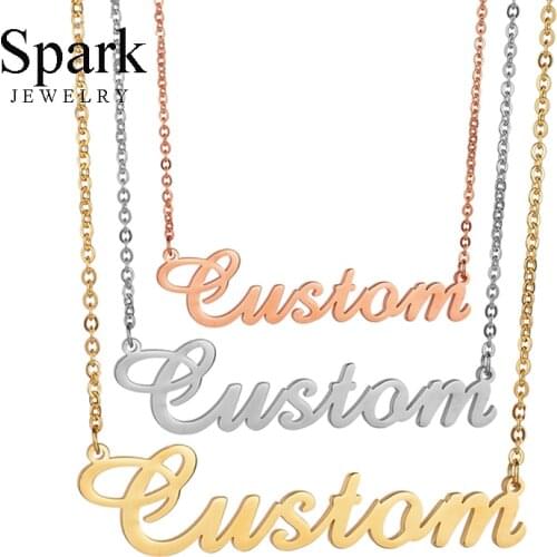 Spark Custom Name Necklaces Personalized Stainless Steel Nameplate Pendant Necklace For Women Men Birthday Gift Collier Femme