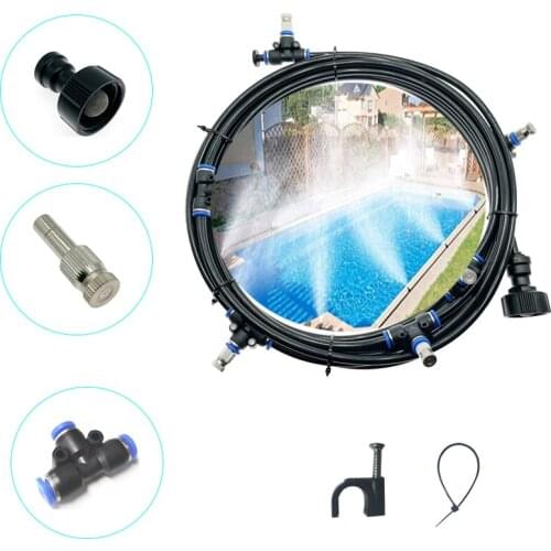 10-20 Meters DIY Quick Pushing Mist Sprayer Nozzle System For Outside Patio Fan Porch Umbrella Deck Swimming Pool Garden