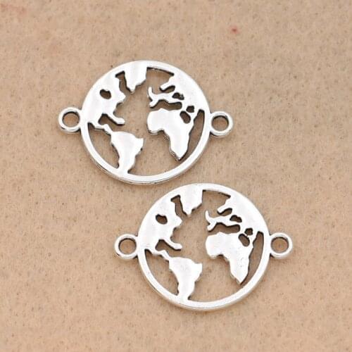 10pcs Tibetan Silver Plated Globle Map Connector for Jewelry Making Bracelet Necklace Handmade Jewelry Accessories DIY 20mm