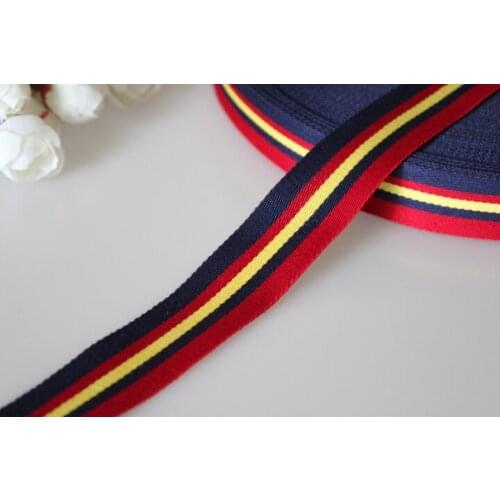 10yards/lots Woven Jacquard Ribbon 2.5cm dark blue yellow and red stripe pattern LS-9065