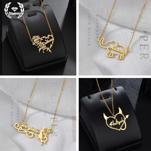 2021 New Personalized Name Necklaces Lovely Fairy Shape Nameplate Jewelry Stainless Steel Custom Letter For Kids Birthday Gift