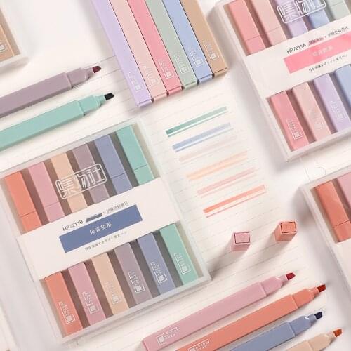 6pcs/set Soft Tip Highlighter Light Color Kawaii Marker Pen DIY Photo Album Journal Fluorescent Pen Student Stationery