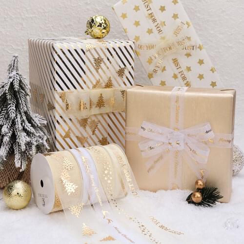 9M / Roll Snow Yarn Printing Ribbons Crafts DIY Clear Chiffon Bow Ribbon Birthday Gift Box Accessories Decor Wedding Party Decor