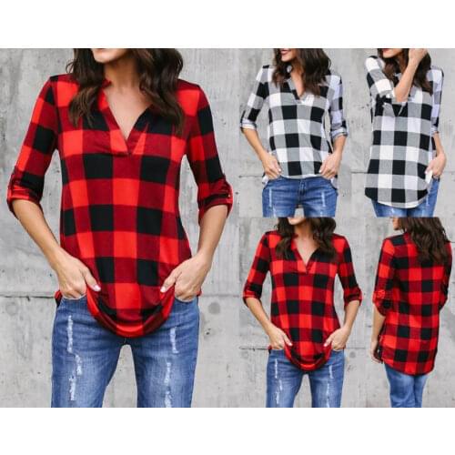 Blouse Womens Blouses Shirt Plaid Printed Top For Woman Loose Blouses PLus Size Female Shirt Womens Clothing 2021 Femme Blusas