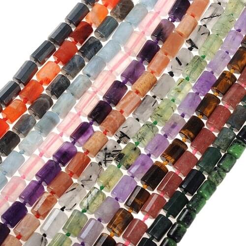 Tube Cylinder Columnar Rose Pink Tiger Quartzs Amethysts Moon Faceted Strand Stone Beads For DIY Jewelry Making 11x15mm 15inches