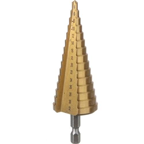 1 Piece 4-32mm Hex Shank Titanium Coated Straight Step Cone Drill Bits 15 Step Drills Bit Hole Cutter Wood Drilling Tool