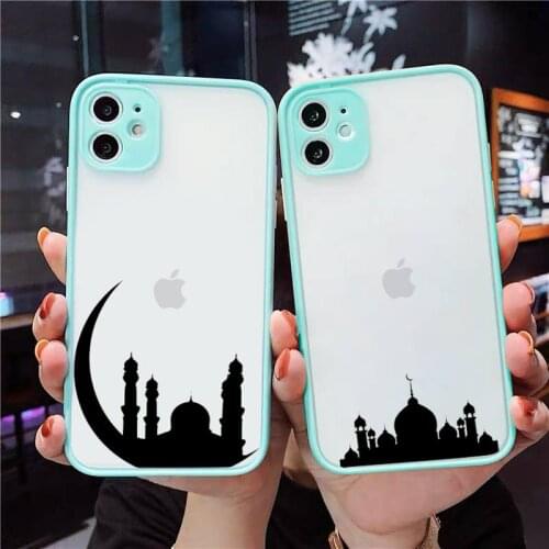 Muslim mosque Moon Phone Case For iPhone 12 11 Mini Pro XR XS Max 7 8 Plus X Matte transparent blue Back Cover