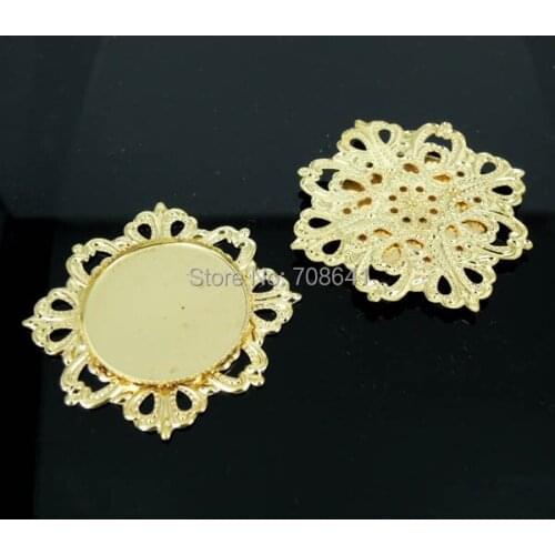 Blank Filigree Flower Circle Bezel Trays Pad Bases Settings Resin Cabochons DIY Findings Multi-color Plated