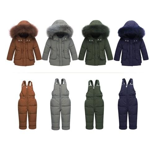 Childrens down jacket thickened childrens clothing new fur collar coat baby down strap in winter