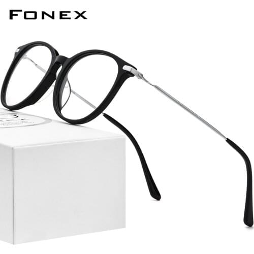 FONEX Titanium Optical Eyeglasses Frame Men 2021 Retro Round Prescription Glasses Women Myopia Acetate Spectacles Eyewear F85670