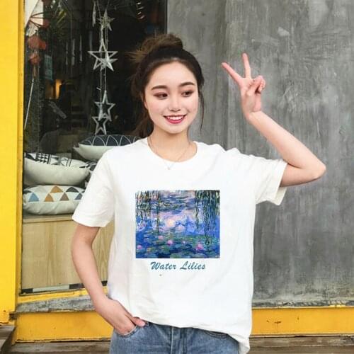 Claude Monet Painting Water Lilies t shirt women Summer Tops Tees Tumblr Graphic Shirts Art Aesthetic Short Sleeve casual tshirt