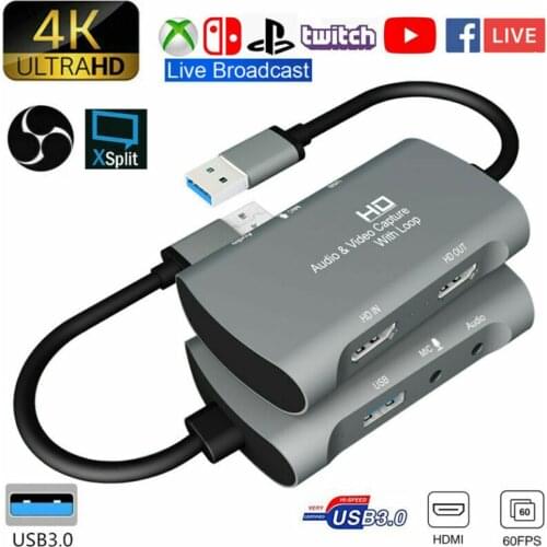 USB 3.0 Video Capture Card 1080P 60FPS 4K HDMI-compatible Video Grabber Box for Macbook PS4 Game Camera Recorder Live Streaming