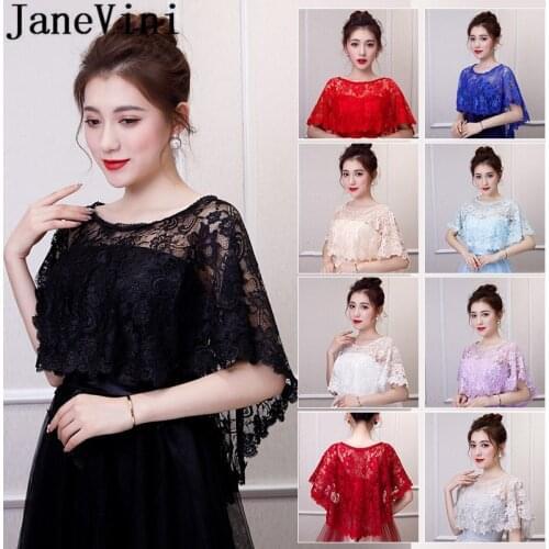 JaneVini 2019 Lace Bridal Bolero Novia Girl Women Cape Wedding Shawl Boleros Cloak Party Prom Dress Wraps Jackets Red Pink Black