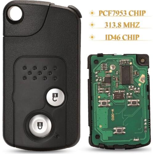 Kutery 5pcs 2 Buttons Remote Car Key Fob313.8MHZ ID46 PCF7953 Chip For Honda CR-V Accord Civic Odyssey