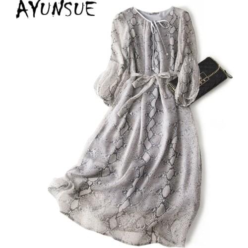 AYUNSUE Summer Silk Dress Women Midi Snake Floral Beach Dress Elegant Vintage Party Dresses for Women Jurken Zomer 2020 KJ5658