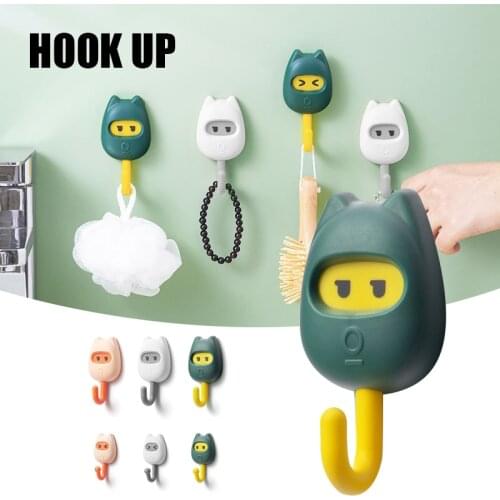 Cartoon Cat Shape Seamless Hook Strong Adhesive Punch-free Cute Innovative Home Decoration Wall Hooks for Living Room HY99