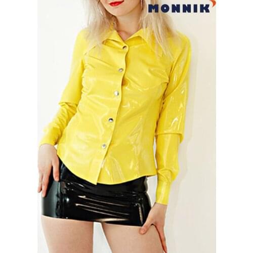 MONNIK latex Sexy Latex Dresses Full Sleeve Fashion Rubber Womens Gowns Party Evening Wear