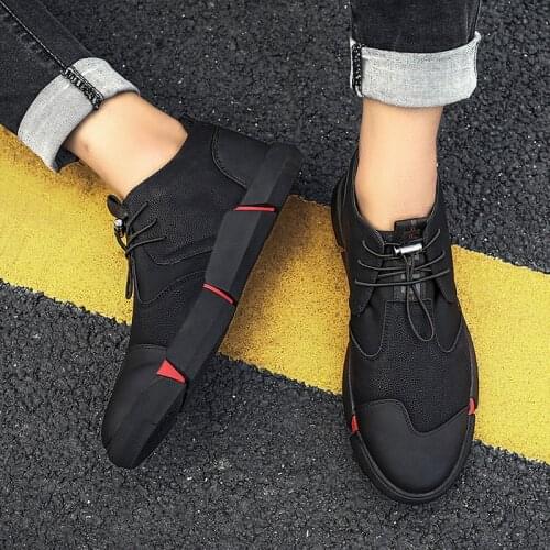 2019 BIG SIZE NEW Brand High quality all Black Mens leather casual shoes Fashion Sneakers flats Oxfords Shoes For Men tyu78