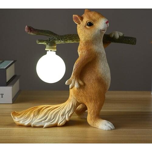 Cartoon Squirrel Table Lamp Nordic Living Room Childrens Princess Room Bedside Lighting Cute Decorative Atmosphere Led Light