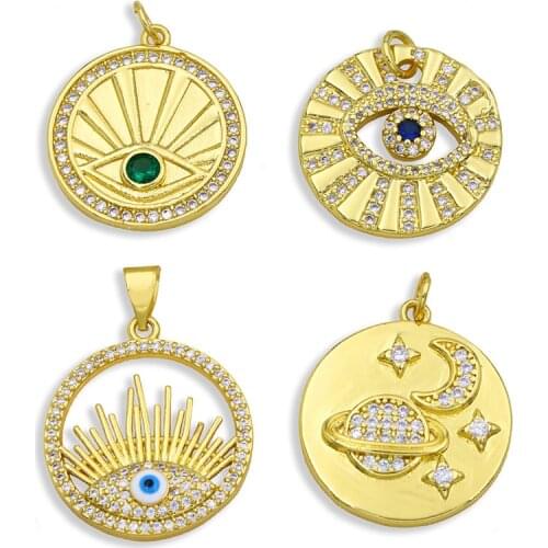 OCESRIO 18K Gold Plated Brass Blue Evil Eye Charms for Jewelry Making Mexican Jewelry Bracelet Necklace Charms pdta310
